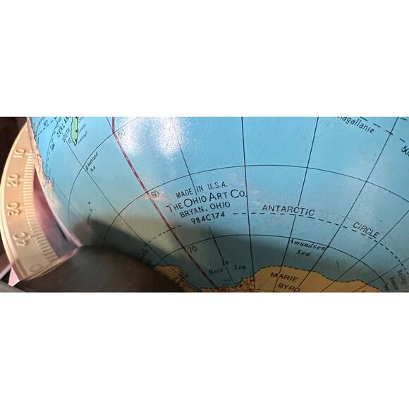 Vintage Ohio Art Tin World Globe W/ Zodiac Signs on the Base - Picture 4 of 5